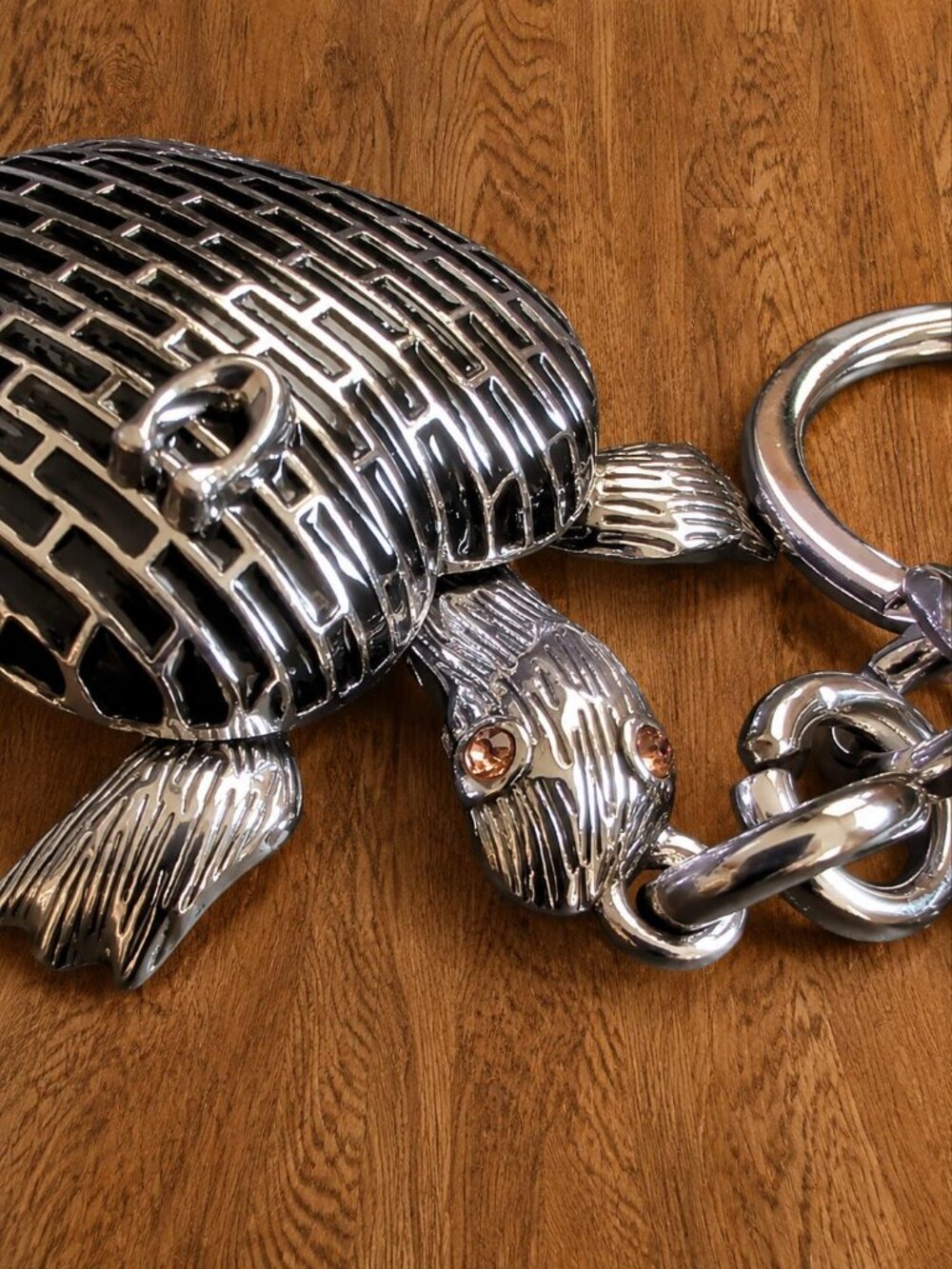 Coach Silver & Black Heart Turtle Bag Charm Clip